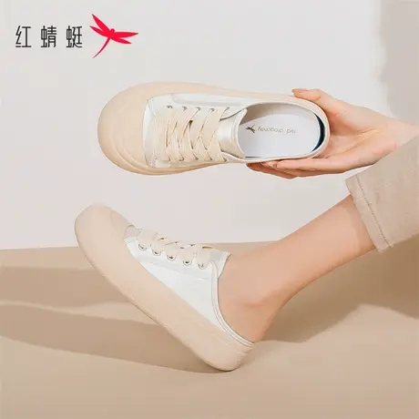 红蜻蜓半拖鞋女2023夏季新款帆布包头鞋厚底一脚蹬软鞋官方旗舰店商品大图