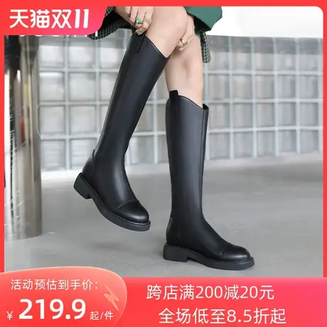 卓诗尼2023秋冬新款后拉链长筒靴时尚粗跟显瘦女靴潮流百搭高筒靴图片