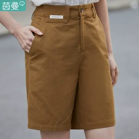 茵曼阔腿短裤女士2023夏季新款直筒宽松纯色显瘦通勤休闲纯棉裤子商品大图