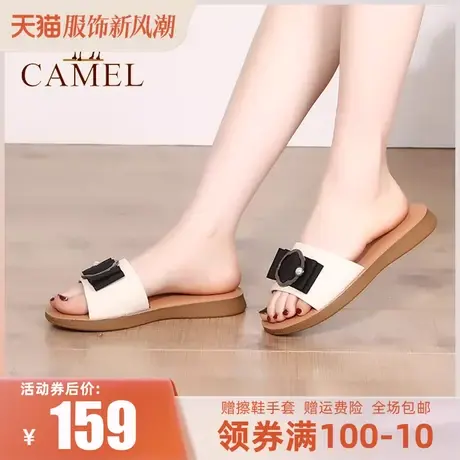 骆驼女鞋23夏季新款牛筋底拖鞋外穿一字拖平底百搭真皮凉拖女图片