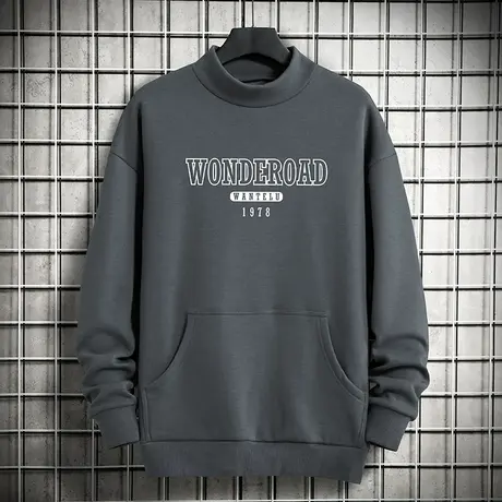 2023新款秋季卫衣男半高领无帽潮流百搭秋冬季加绒加厚中领长袖商品大图