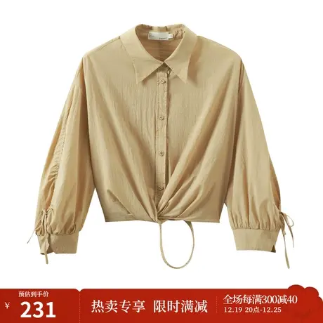 【商场同款】茵曼休闲衬衣2023夏女装新款翻领设计感绑带长袖上衣图片