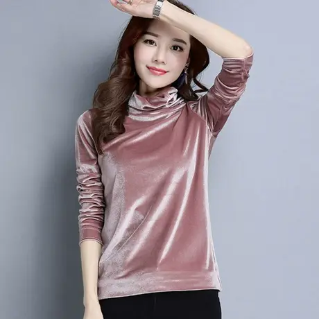 新款高领金丝绒春秋冬季女加绒加厚打底衫内搭长袖t恤保暖上衣服图片