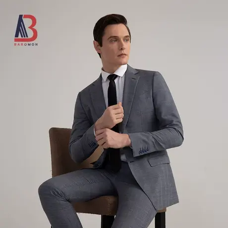 BAROMON/培罗蒙男士商务正装休闲西装外套灰色格子职业装西服套装商品大图