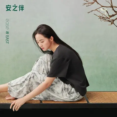 安之伴【巨凉感】睡衣女夏季新款纯棉短袖长裤套装简约宽松家居服商品大图