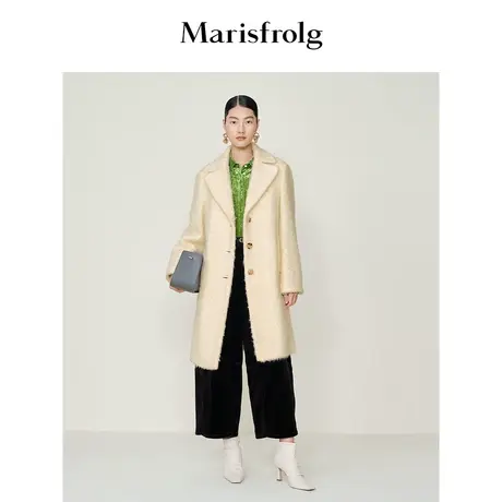 【西装羊毛大衣】玛丝菲尔冬季新款米黄色西装羊毛毛呢大衣外套商品大图