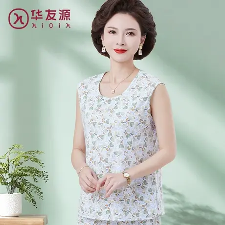 中老年背心女纯棉汗衫妈妈圆领打底内衣全棉老人背心薄老太太短袖商品大图