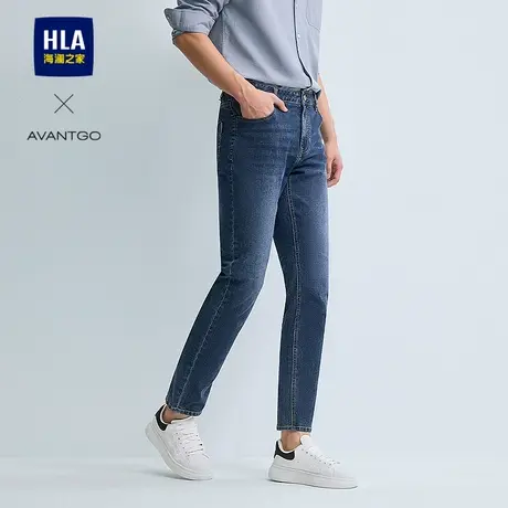 HLA/海澜之家轻商务经典直筒牛仔裤25春夏季新款微弹刺绣长裤子男商品大图