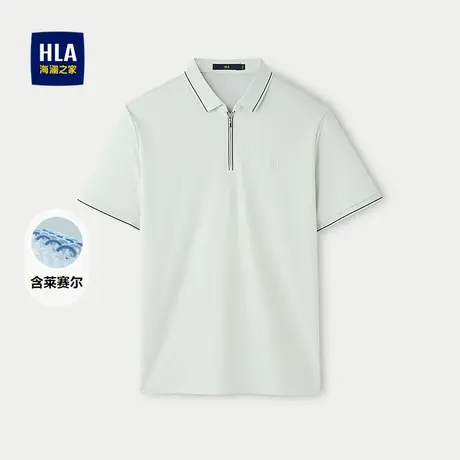 HLA/海澜之家时尚商务短袖POLO衫25春夏新撞色门筒拉链透气上衣男商品大图