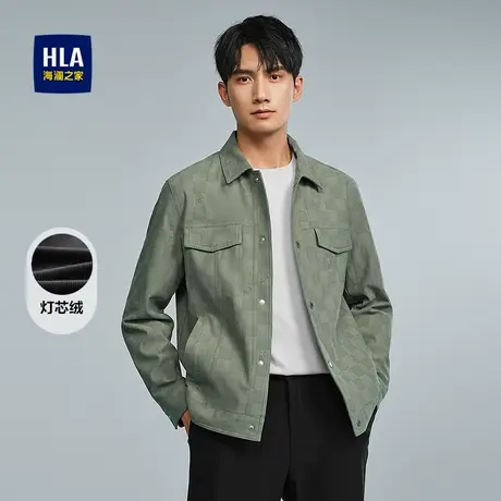 HLA/海澜之家时尚翻领夹克25春夏新灯芯绒按扣门襟时尚休闲外套男图片