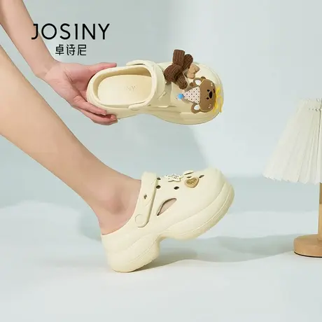 卓诗尼厚底洞洞鞋女款2025夏季新款软底蝴蝶结增高小个子包头拖鞋商品大图