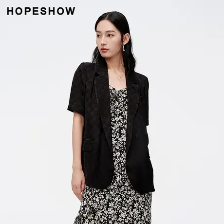 红袖夏季2024新款女装 提花H型双排扣翻领短袖西装89224142201图片