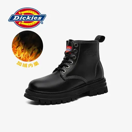 Dickies马丁靴女2024年冬季新款厚底增高皮靴加绒保暖黑色工装靴商品大图