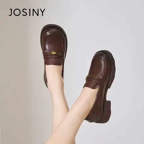 Josiny/卓诗尼秋季2025厚底乐福鞋女英伦风小皮鞋一脚蹬懒人鞋女商品大图