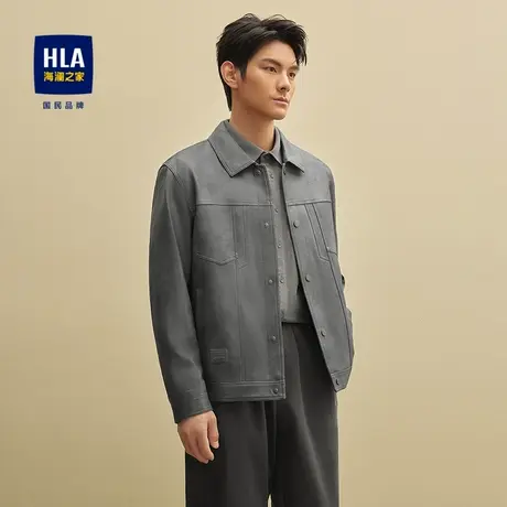 HLA/海澜之家休闲风夹克2025秋季新款翻领挺括有型PU皮外套男图片