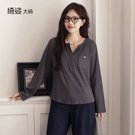 2024年秋冬装新款大码胖mm套头针织显瘦上衣长袖设计感t恤卫衣女商品大图
