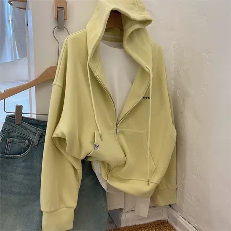 2023新款薄款连帽卫衣女秋装百搭韩版宽松显瘦拉链开衫外套上衣服商品大图