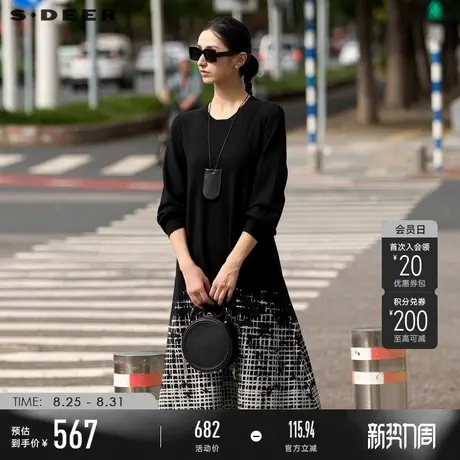 sdeer圣迪奥冬季女装罗纹圆领撞色印花长款针织衫S24483503图片