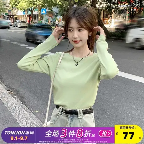 唐狮净色圆领半高领内搭打底衫女2024新款春秋季半高领长袖T恤图片