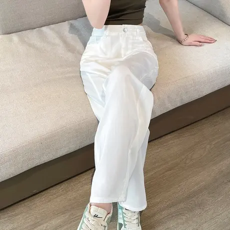 白色阔腿牛仔裤女薄款2023年夏季高腰垂感窄版宽松显瘦天丝直筒裤图片