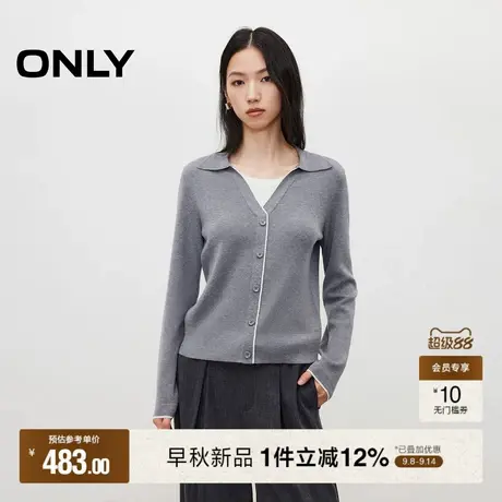 ONLY2025秋季新款时髦层次叠穿假两件正肩翻领撞色长袖针织衫女商品大图