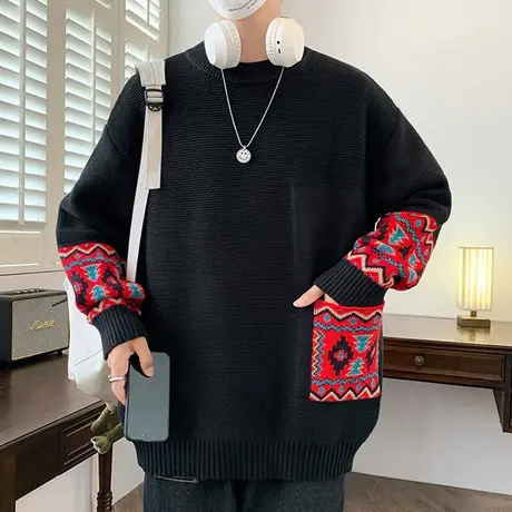 港士博软糯加厚保暖毛衣男士秋冬季潮流潮牌宽松打底针织衫线衣服商品大图