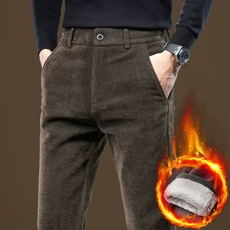 冬季加绒加厚防风抗寒休闲裤子秋冬款男士保暖商务西裤2023年新款商品大图