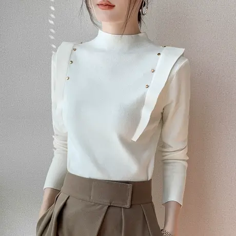 欧货长袖针织衫女2023早秋新品设计感小众洋气减龄拼接高级感上衣商品大图