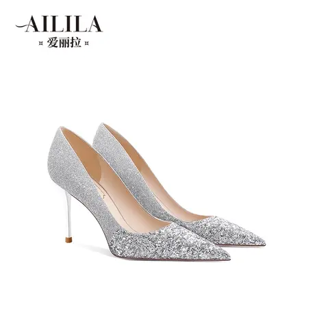 爱丽拉绝美婚鞋女2023新款银色新娘鞋子主婚纱高跟鞋不累脚高级感商品大图