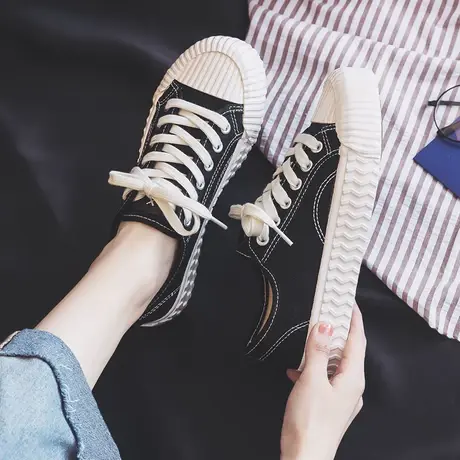 2023年新款春季饼干帆布鞋女鞋韩版休闲百搭ins潮港味复古板鞋子商品大图