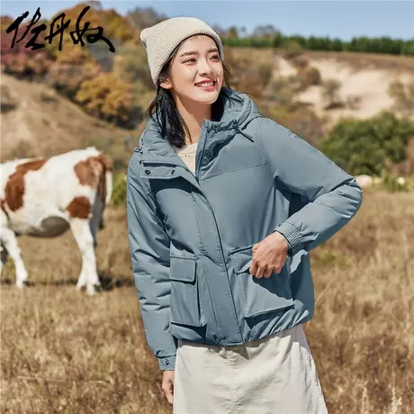 佐丹奴外套女装纯色工装贴袋连帽棉衣外套 05371692商品大图