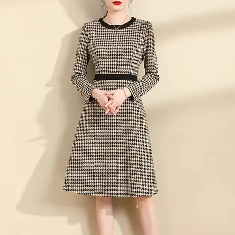 水墨青华2024春季新品时尚显瘦百搭打底裙中长款优雅针织连衣裙商品大图