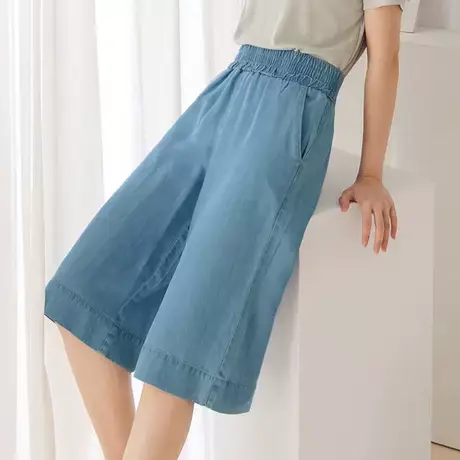 桔熊夏季凉爽天丝牛仔裤子女装休闲高腰宽松薄五分裤大码BA6784商品大图