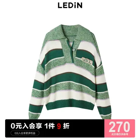 乐町撞色条纹POLO针织衫23年春款套头毛衣C1EED1301图片