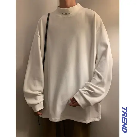 2024新款半高领针织打底衫男春秋季纯色德绒内搭休闲长袖港风潮流图片