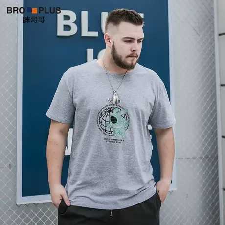 胖哥哥大码短袖T恤男加肥加大宽松潮流立体兔子印花胖子运动衫男图片