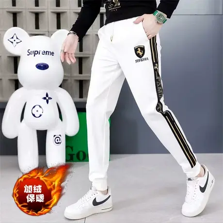 潮牌欧货刺绣加绒加厚休闲裤男款秋冬季高品质时尚卫裤束脚长裤子商品大图