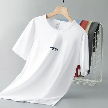 莫代尔冰丝t恤男短袖夏季凉感速干圆领上衣服半袖潮流白色打底衫商品大图