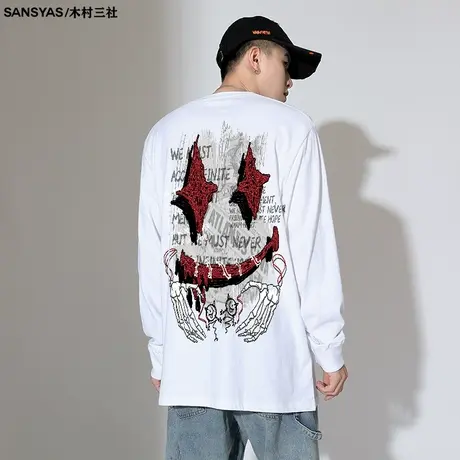 木村三社×SUPERJOKER 初秋上衣痞帅高级感笑脸t恤男长袖 纯棉图片