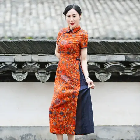 筠雅奥黛旗袍中国风连衣裙2025年夏季新款短袖盘扣薄款中式女装图片