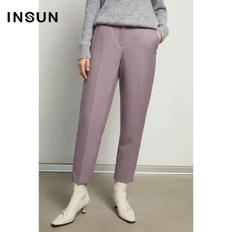 INSUN恩裳冬季紫色修身小脚羊毛西裤商品大图