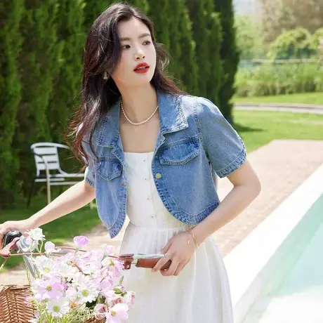 时尚气质牛仔外套2023年夏季新款淑女温柔甜美显瘦通勤短款上衣商品大图