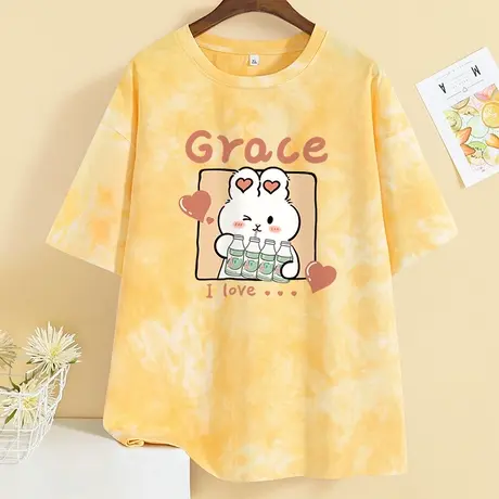 扎染短袖女t恤内搭设计感小众纯棉半袖2023年夏季宽松初中生上衣图片