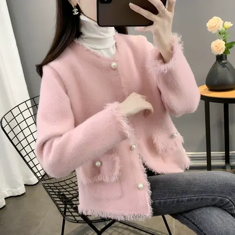 秋季网红名媛小香风气质法式复古温柔风粉色百搭小个子短款外套女图片