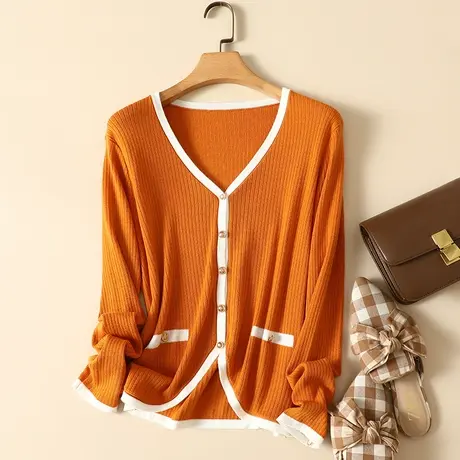 清仓！秋季款宽松大码针织羊毛开衫女V领外搭长袖显瘦外套毛衣女图片