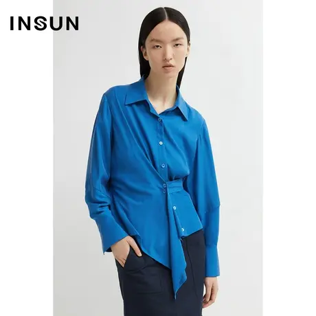 INSUN恩裳夏季克莱因蓝立体褶皱衬衫图片