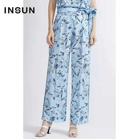 INSUN恩裳夏季涂鸦印花轻盈无压直筒裤图片