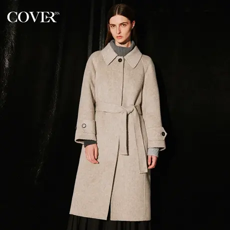 COVER冬季娃娃领插肩袖丝毛混纺毛呢大衣图片