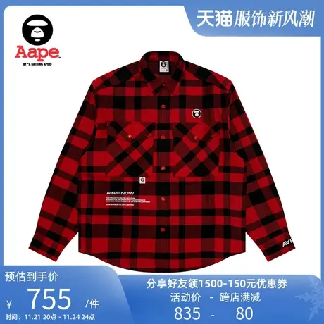 Aape旗舰店男装春夏格纹字母印花复古宽松长袖衬衫8421XXJ图片