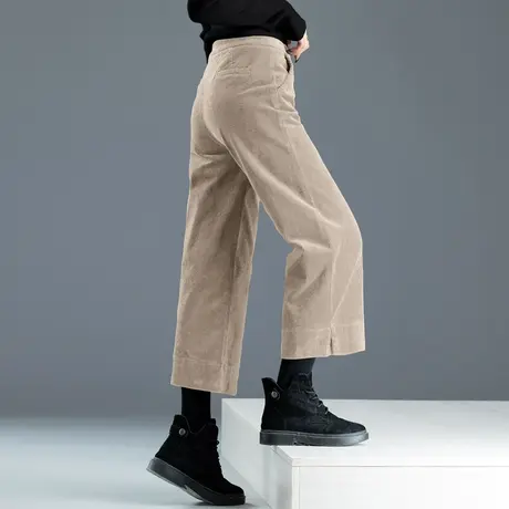 浅咖色灯芯绒裤子女秋冬季直筒八九分阔腿裤女2024年新款条绒女裤图片